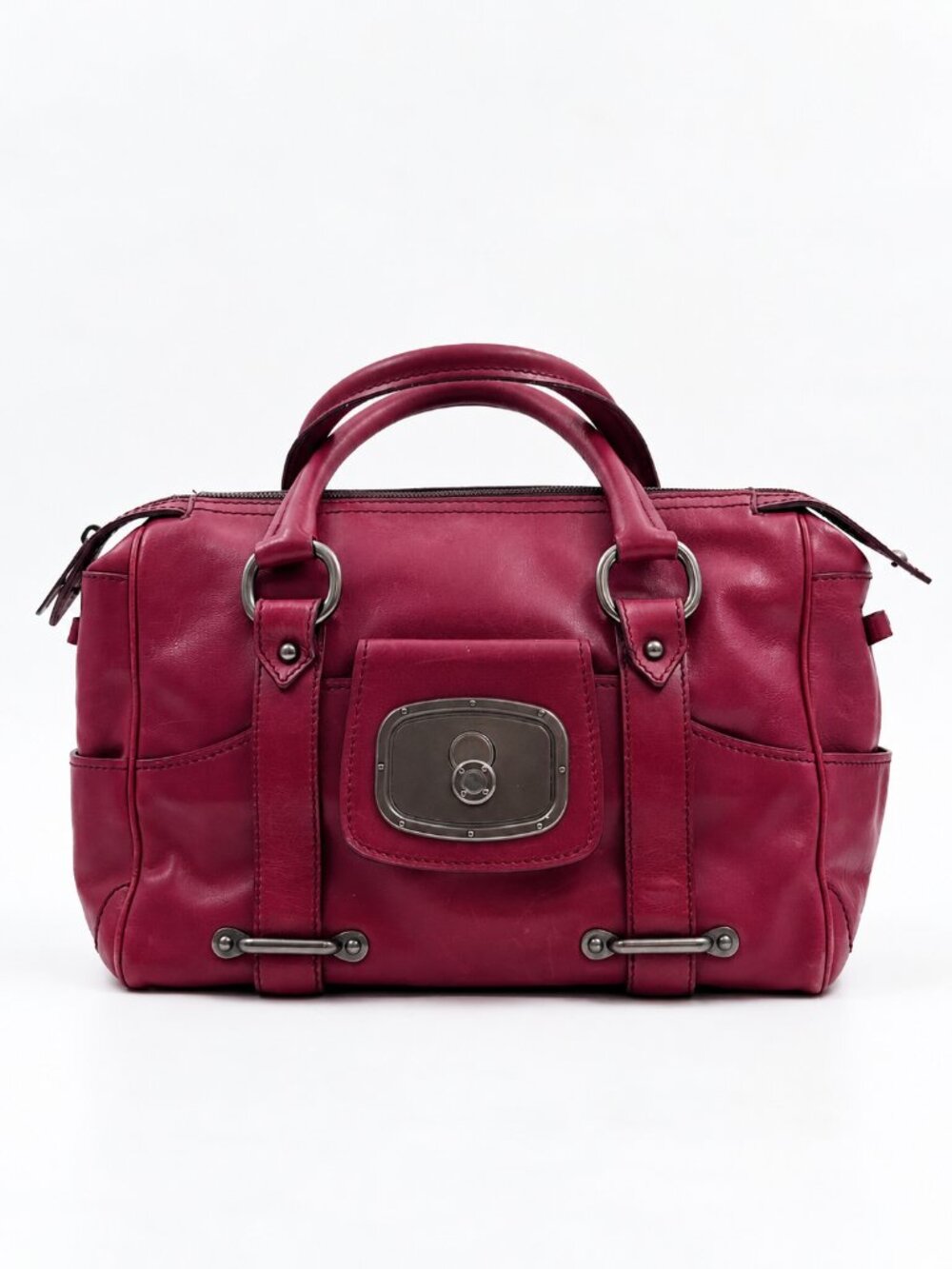 Celine Vintage Burgundy Leather Boston Satchel Handbag Top Handle Bag